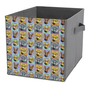 german shepherd with headphones foldable storage bins printd fabric cube baskets boxes with handles for clothes toys, 11x11x11