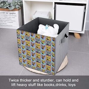 German Shepherd with Headphones Foldable Storage Bins Printd Fabric Cube Baskets Boxes with Handles for Clothes Toys, 11x11x11