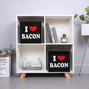 I Love Bacon Foldable Storage Bins Printd Fabric Cube Baskets Boxes with Handles for Clothes Toys, 11x11x11