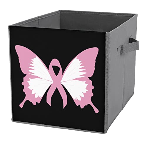 Breast Cancer Butterflies Foldable Storage Bins Printd Fabric Cube Baskets Boxes with Handles for Clothes Toys, 11x11x11