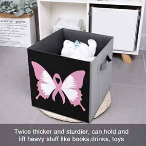 Breast Cancer Butterflies Foldable Storage Bins Printd Fabric Cube Baskets Boxes with Handles for Clothes Toys, 11x11x11