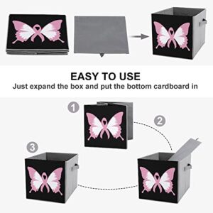 Breast Cancer Butterflies Foldable Storage Bins Printd Fabric Cube Baskets Boxes with Handles for Clothes Toys, 11x11x11