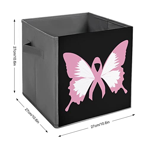 Breast Cancer Butterflies Foldable Storage Bins Printd Fabric Cube Baskets Boxes with Handles for Clothes Toys, 11x11x11