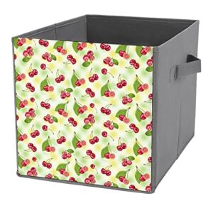 red cherry foldable storage bins printd fabric cube baskets boxes with handles for clothes toys, 11x11x11