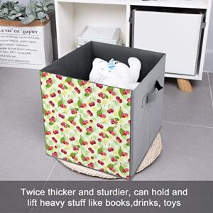 Red Cherry Foldable Storage Bins Printd Fabric Cube Baskets Boxes with Handles for Clothes Toys, 11x11x11