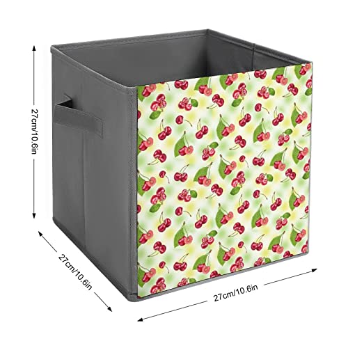 Red Cherry Foldable Storage Bins Printd Fabric Cube Baskets Boxes with Handles for Clothes Toys, 11x11x11