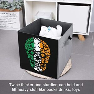 Irish Skull with Clover Foldable Storage Bins Printd Fabric Cube Baskets Boxes with Handles for Clothes Toys, 11x11x11