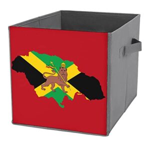 jamaica rasta lion flag foldable storage bins printd fabric cube baskets boxes with handles for clothes toys, 11x11x11