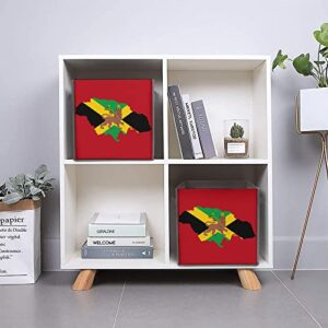 Jamaica Rasta Lion Flag Foldable Storage Bins Printd Fabric Cube Baskets Boxes with Handles for Clothes Toys, 11x11x11