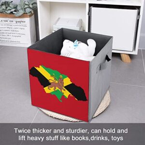 Jamaica Rasta Lion Flag Foldable Storage Bins Printd Fabric Cube Baskets Boxes with Handles for Clothes Toys, 11x11x11