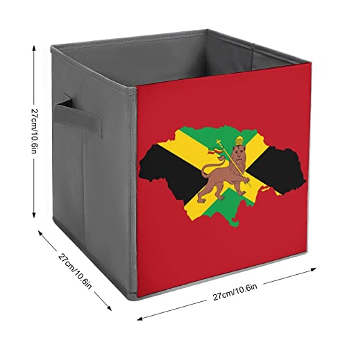 Jamaica Rasta Lion Flag Foldable Storage Bins Printd Fabric Cube Baskets Boxes with Handles for Clothes Toys, 11x11x11