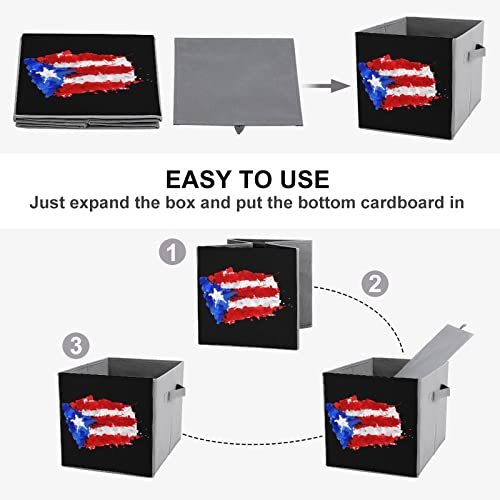 Flag of Puerto Rico Foldable Storage Bins Printd Fabric Cube Baskets Boxes with Handles for Clothes Toys, 11x11x11