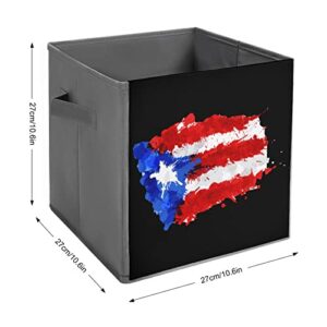 Flag of Puerto Rico Foldable Storage Bins Printd Fabric Cube Baskets Boxes with Handles for Clothes Toys, 11x11x11