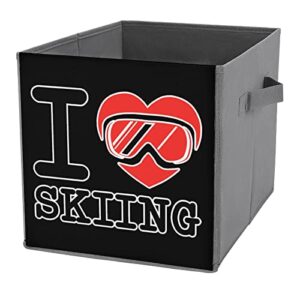 i love skiing foldable storage bins printd fabric cube baskets boxes with handles for clothes toys, 11x11x11