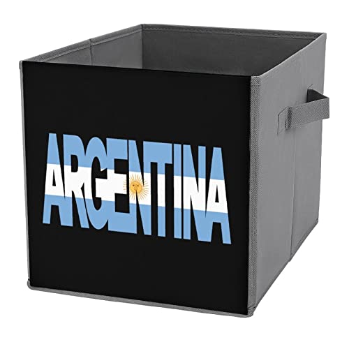 Argentina Flag Foldable Storage Bins Printd Fabric Cube Baskets Boxes with Handles for Clothes Toys, 11x11x11