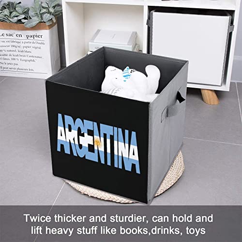 Argentina Flag Foldable Storage Bins Printd Fabric Cube Baskets Boxes with Handles for Clothes Toys, 11x11x11