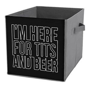 I'm Here for Tits and Beer Foldable Storage Bins Printd Fabric Cube Baskets Boxes with Handles for Clothes Toys, 11x11x11