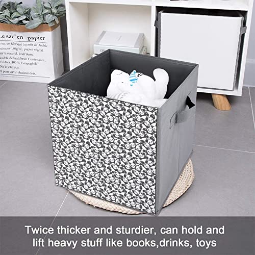 Funny Pandas Foldable Storage Bins Printd Fabric Cube Baskets Boxes with Handles for Clothes Toys, 11x11x11