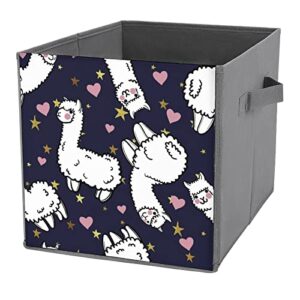 alpacas hearts stars foldable storage bins printd fabric cube baskets boxes with handles for clothes toys, 11x11x11