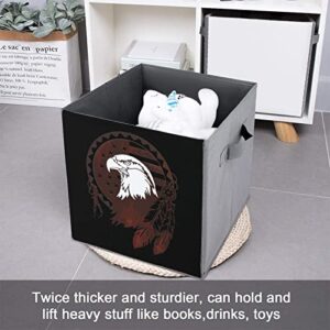 American Flag Eagle Foldable Storage Bins Printd Fabric Cube Baskets Boxes with Handles for Clothes Toys, 11x11x11