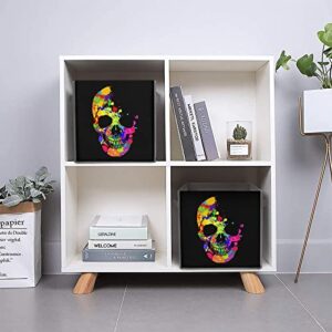 Colorful Skull Foldable Storage Bins Printd Fabric Cube Baskets Boxes with Handles for Clothes Toys, 11x11x11
