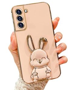 for samsung galaxy a14 5g case,3d cute kawaii hidden rabbit bunny kickstand design with camera protection,luxury plating glitter soft silicone girly phone case for samsung a14 for women girls pink