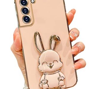 for Samsung Galaxy A14 5G Case,3D Cute Kawaii Hidden Rabbit Bunny Kickstand Design with Camera Protection,Luxury Plating Glitter Soft Silicone Girly Phone Case for Samsung A14 for Women Girls Pink