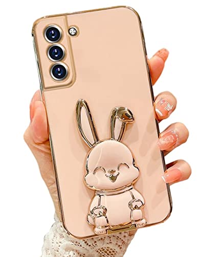 for Samsung Galaxy A14 5G Case,3D Cute Kawaii Hidden Rabbit Bunny Kickstand Design with Camera Protection,Luxury Plating Glitter Soft Silicone Girly Phone Case for Samsung A14 for Women Girls Pink