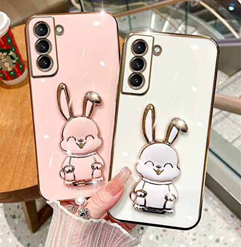 for Samsung Galaxy A14 5G Case,3D Cute Kawaii Hidden Rabbit Bunny Kickstand Design with Camera Protection,Luxury Plating Glitter Soft Silicone Girly Phone Case for Samsung A14 for Women Girls Pink