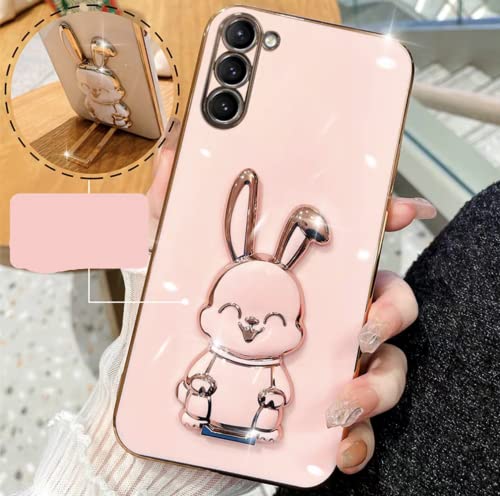 for Samsung Galaxy A14 5G Case,3D Cute Kawaii Hidden Rabbit Bunny Kickstand Design with Camera Protection,Luxury Plating Glitter Soft Silicone Girly Phone Case for Samsung A14 for Women Girls Pink