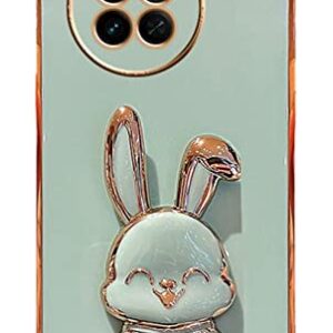 for Oneplus 11 5G Case,6D Cute Kawaii Hidden Rabbit Bunny Kickstand with Camera Protection,Luxury Plating Glitter Soft Silicone Folding Extending Bracket Phone Case for Onplus 11 for Women Girls Green