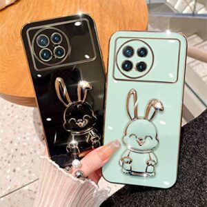 for Oneplus 11 5G Case,6D Cute Kawaii Hidden Rabbit Bunny Kickstand with Camera Protection,Luxury Plating Glitter Soft Silicone Folding Extending Bracket Phone Case for Onplus 11 for Women Girls Green