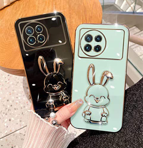 for Oneplus 11 5G Case,6D Cute Kawaii Hidden Rabbit Bunny Kickstand with Camera Protection,Luxury Plating Glitter Soft Silicone Folding Extending Bracket Phone Case for Onplus 11 for Women Girls Green