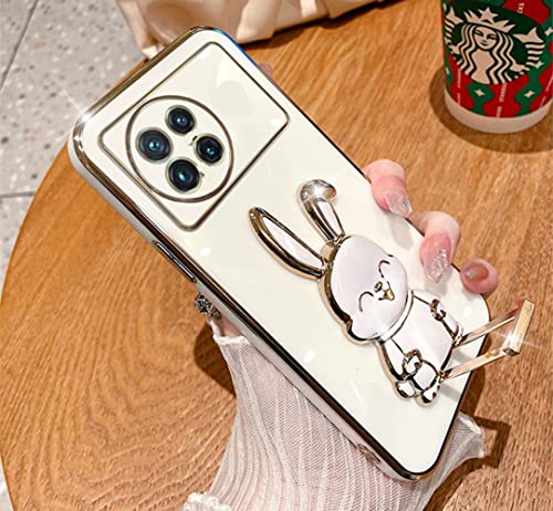 for Oneplus 11 5G Case,6D Cute Kawaii Hidden Rabbit Bunny Kickstand with Camera Protection,Luxury Plating Glitter Soft Silicone Folding Extending Bracket Phone Case for Onplus 11 for Women Girls Green