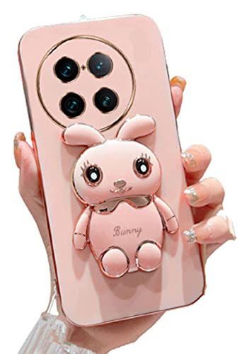 for Oneplus 11 5G Case,OnePlus 11 Phone Case 6D Cute Kawaii Hidden Rabbit Bunny Stand Design with Camera Cover,Luxury Plating Glitter Soft Silicone Girly Case for Oneplus 11 for Women Girls Pink