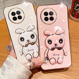 for Oneplus 11 5G Case,OnePlus 11 Phone Case 6D Cute Kawaii Hidden Rabbit Bunny Stand Design with Camera Cover,Luxury Plating Glitter Soft Silicone Girly Case for Oneplus 11 for Women Girls Pink