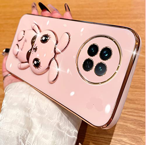 for Oneplus 11 5G Case,OnePlus 11 Phone Case 6D Cute Kawaii Hidden Rabbit Bunny Stand Design with Camera Cover,Luxury Plating Glitter Soft Silicone Girly Case for Oneplus 11 for Women Girls Pink