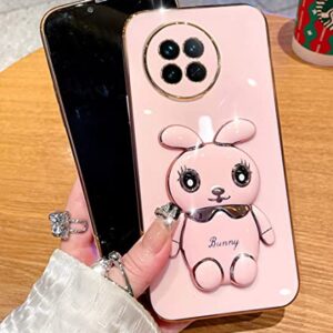 for Oneplus 11 5G Case,OnePlus 11 Phone Case 6D Cute Kawaii Hidden Rabbit Bunny Stand Design with Camera Cover,Luxury Plating Glitter Soft Silicone Girly Case for Oneplus 11 for Women Girls Pink