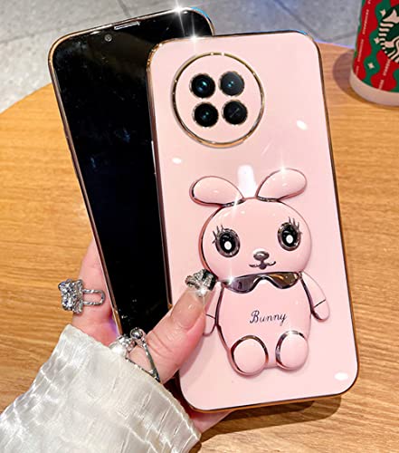 for Oneplus 11 5G Case,OnePlus 11 Phone Case 6D Cute Kawaii Hidden Rabbit Bunny Stand Design with Camera Cover,Luxury Plating Glitter Soft Silicone Girly Case for Oneplus 11 for Women Girls Pink