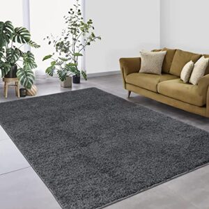 zacoo shag area rug 6x9 for bedroom, large fluffy comfy area-rug for nursery room living room office home decor, shed resistant anti slip rectangular floor carpet, dark gray, 6' x 9'