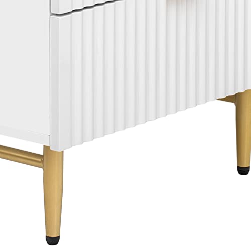 White Nightstand Set of 2 with Drawers, Bed Side Table/Night Stand, Small End Side Tables, Modern Wood Storage Bedside Tables with 2 Drawers and Golden Handle for Small Space, Bedrooms, Living Room