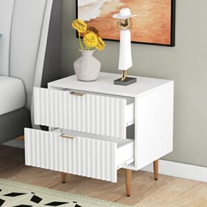 White Nightstand Set of 2 with Drawers, Bed Side Table/Night Stand, Small End Side Tables, Modern Wood Storage Bedside Tables with 2 Drawers and Golden Handle for Small Space, Bedrooms, Living Room
