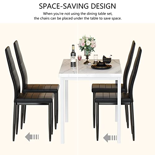 DKLGG 5 Piece Dining Table Set, Dining Table Set for 4, Kitchen Table and Chairs for 4 Breakfast Table Set for 4 Faux Marble Dining Room Table Set with PU Leather Upholstered Chairs for Small Spaces