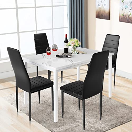 DKLGG 5 Piece Dining Table Set, Dining Table Set for 4, Kitchen Table and Chairs for 4 Breakfast Table Set for 4 Faux Marble Dining Room Table Set with PU Leather Upholstered Chairs for Small Spaces