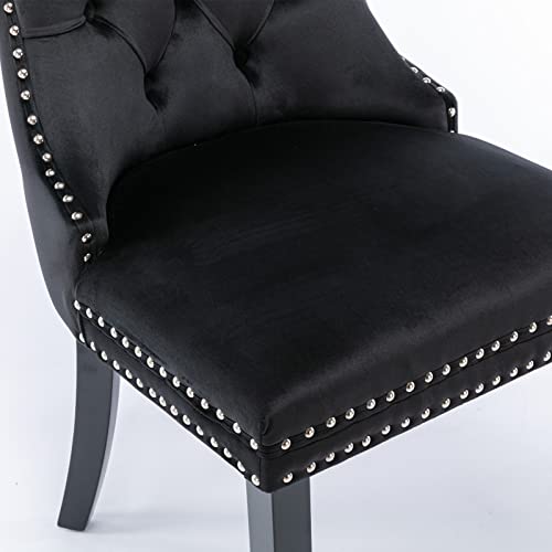 DMLAKE Velvet Upholstered Dining Chair Pack of 2, Nikki Collection Modern, High-end Tufted Parson Dining Chairs with Tufted Back & Solid Wood Legs, Nailhead Trim, Black