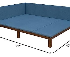 YUNYO Upholstered Full Daybed, Wood Full Size Daybed Frame with Linen Fabric,Mid-Century Full Size Bed Sofabed Frame for Bedroom, Living Room,Blue