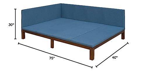 YUNYO Upholstered Full Daybed, Wood Full Size Daybed Frame with Linen Fabric,Mid-Century Full Size Bed Sofabed Frame for Bedroom, Living Room,Blue