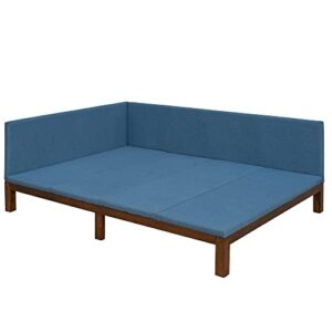YUNYO Upholstered Full Daybed, Wood Full Size Daybed Frame with Linen Fabric,Mid-Century Full Size Bed Sofabed Frame for Bedroom, Living Room,Blue