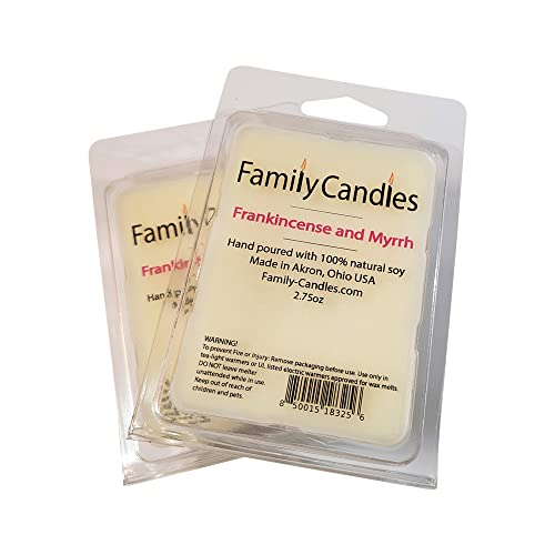 Family Candles Frankincense and Myrrh Soy Wax Melt | 5.5 oz Total | 2 Pack | Made in Ohio | Recyclable Packaging and Certified Clean Scents