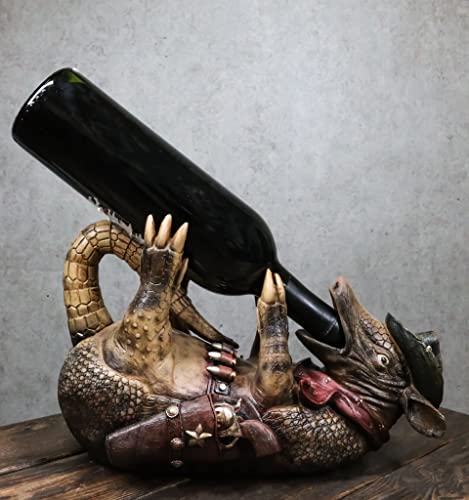 Ebros Gift Coiled Tipsy Drunk and Wild Armored Cowboy Sheriff Armadillo Booze Guzzler 12" Long Wine Bottle Holder Storage Caddy Figurine for Party Hosting Kitchen and Home Decor Statue